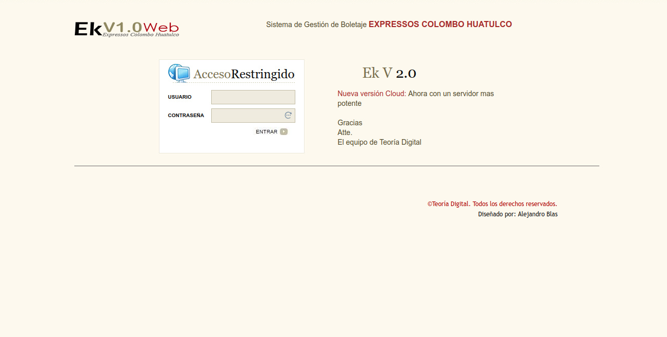 Sistema EK de boletaje en línea